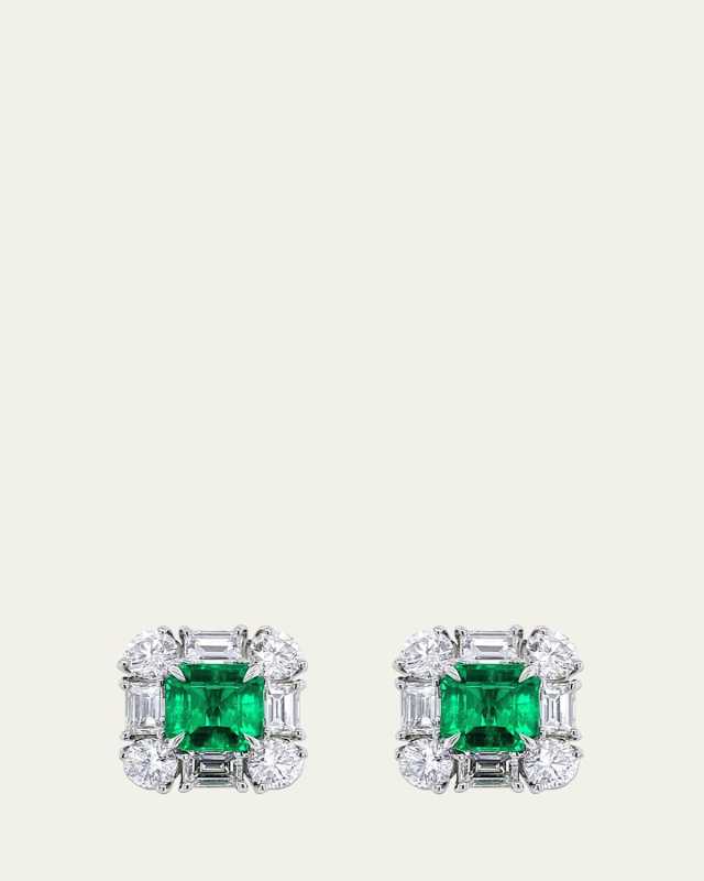 Emerald and Diamond Stud Earrings